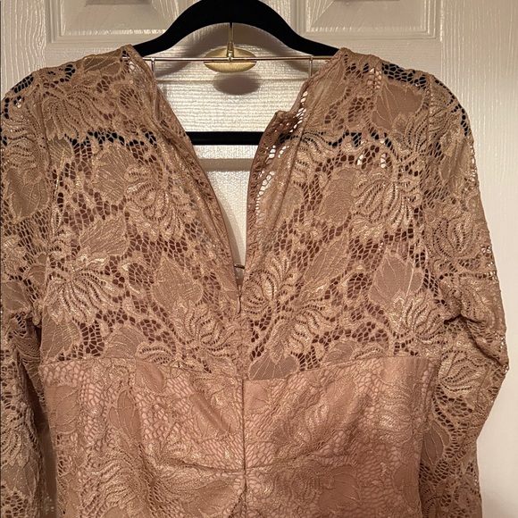 MARINA Long Sleeve Lace Dress in Tan - Picture 4 of 10